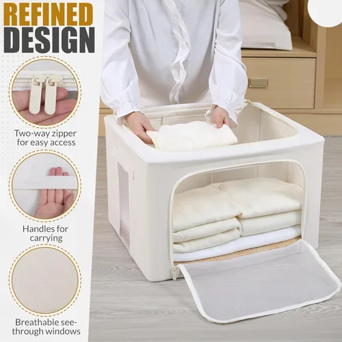 Miniatura 5 de 66L Bolsa grande de almacenamiento para suéteres de cachemira con marco de acero Protección natural de cedro rojo Organizador plegable