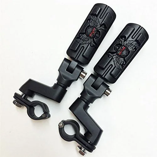 Miniatura 5 de Forma de zombi de calavera de ala de 1 1/4 "Highway Radical Stiletto 4475 Foot Pegs Abrazaderas para Harley Sportster Touring Cuerpo Negro Goma por