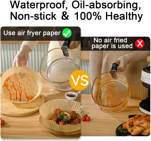 Miniatura 3 de 50 forros de papel desechables para freidora de aire de 8 pulgadas, redondos de pergamino natural, antiadherentes, a prueba de aceite, impermeable