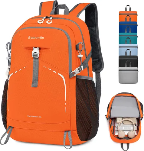 Miniatura 9 de Mochila plegable ligera de 35 litros - Mochila plegable duradera para viajes, senderismo y gimnasio (negro)