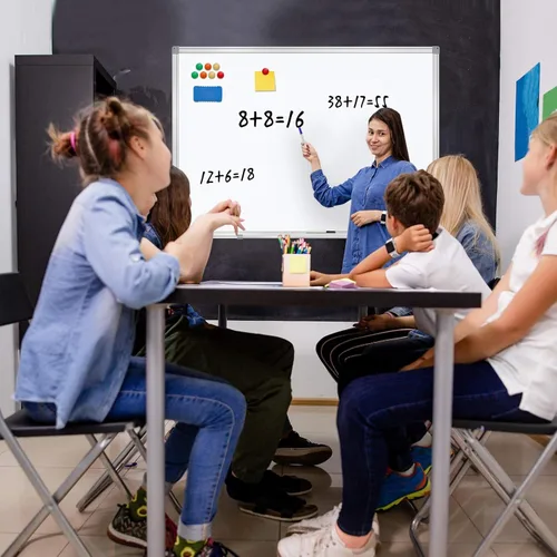 Miniatura 4 de H-Qprobd Pizarra de borrado en seco para presentación de aluminio para pared, pizarra blanca magnética con bandeja larga para bolígrafos, pizarra