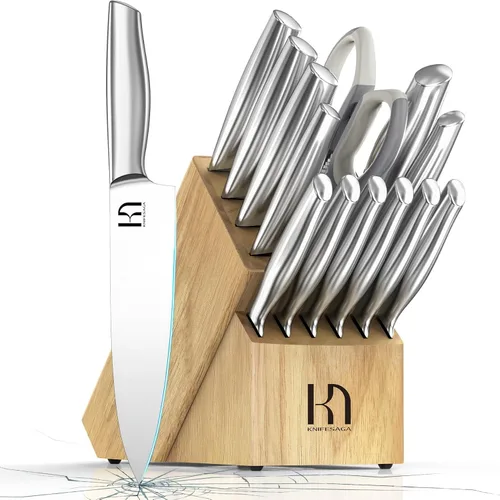 Miniatura 10 de Juego de 14 piezas de cuchillos de cocina KnifeSaga de acero inoxidable de alto carbono japonés de primera calidad con afilador incorporado, juego