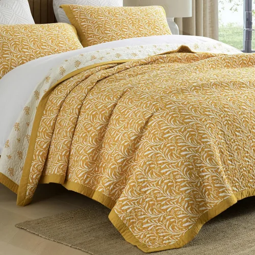 Miniatura 13 de SahSahCasa - Juego de cama con edredón tamaño queen, 100% algodón, con colcha, patrón botánico, color sólido, elegante, edredón acolchado ligero