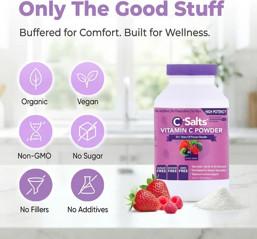 Miniatura 5 de C-Salts Suplemento de Vitamina C en Polvo - 100% Puro Vitamina C Amortiguada de Alta Dosis para Apoyo Inmunológico - Orgánico, Sin Azúcar, Vegano