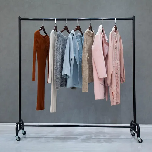 Miniatura 2 de Perchero de ropa de un solo riel con ruedas, riel de ropa de metal resistente comercial, perchero de ahorro de espacio para dormitorios y boutiques