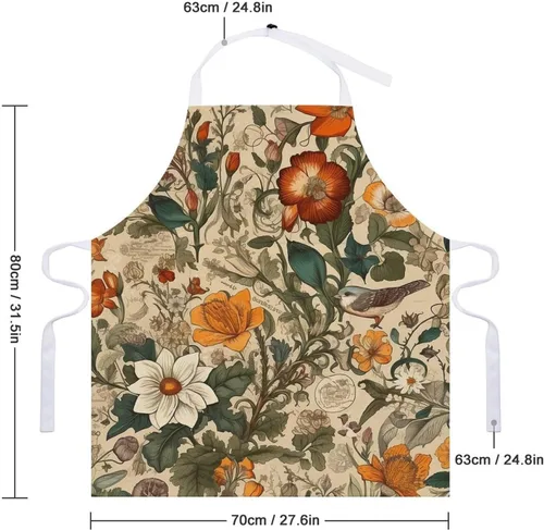 Miniatura 2 de Personalized Retro Pattern Adult Apron, Kitchen Cooking Aprons for Woman Man, Adjustable Bib Apron with Pocket for Baking, BBQ Crafting Outdoors