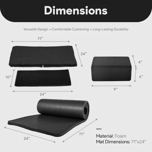 Miniatura 4 de BalanceFrom Juego de yoga de 7 piezas con esterilla extra gruesa de 71 x 24 x 1 pulgadas y correa de transporte – Incluye 2 bloques, correa