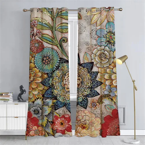 Miniatura 3 de Koudi Cortinas opacas con diseño de pájaros y flores, cortinas de oscurecimiento con ojales, paneles de cortina con aislamiento térmico