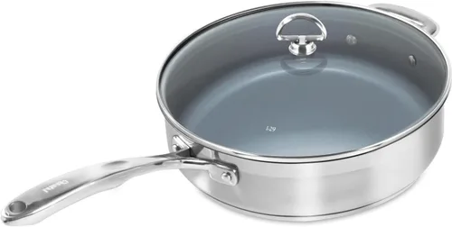 Miniatura 23 de Chantal Induction 21 - Cacerola antiadherente de acero de 1 cuarto de galón con tapa de vidrio templado, cerámica antiadherente, acero inoxidable