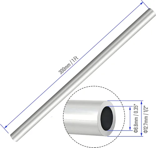 Miniatura 2 de 2 tubos redondos de aluminio 6063 T5, 300mm/1ft de longitud, 12.7mm/0.5" OD, 8.8mm/0.35" ID, tubo recto de aluminio sin costura