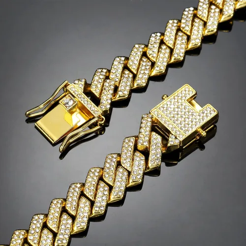 Miniatura 7 de Saintda Cadena de eslabones cubanos para hombres y mujeres, collar cubano de Miami, cadena de diamantes brillantes, joyería de hip hop con caja