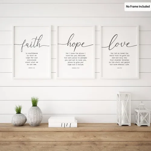 Miniatura 6 de Lienzo con versículo bíblico con citas de fe, esperanza, amor, decoración de pared, escritura, amor, arte de pared para sala de estar, arte de pared