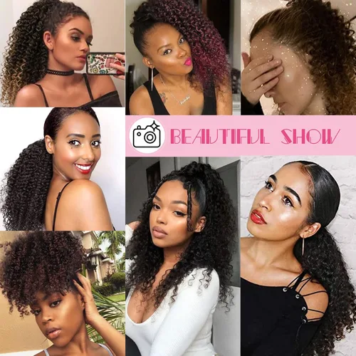 Miniatura 7 de Extensión de cola de caballo rizada profunda con cordón para mujeres negras, extensiones de cabello sintético con 2 clips, 14 pulgadas (1B)