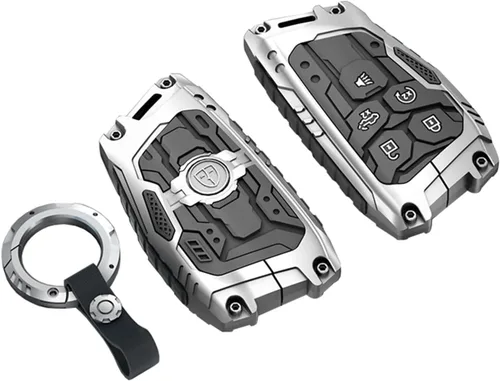 Miniatura 6 de Funda de llavero resistente para Chevy Tahoe Suburban GMC Yukon, entrada sin llave, control remoto, funda protectora con llavero de 6 botones (negro)