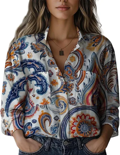 Miniatura 13 de Summer Tops for Women Lightweight Button Flowy Shirts Boho Long Sleeve Blouses Casual Clothes with Pockets