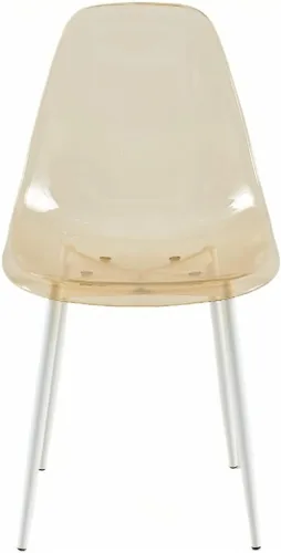 Miniatura 3 de Juego de 4 sillas de comedor amarillas transparentes, asiento moderno minimalista de plástico PP transparente con patas de metal para cocina y sala