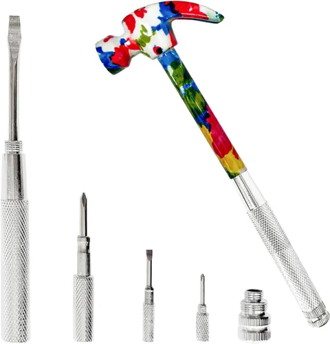 Miniatura 9 de Martillo de flores y herramienta de destornillador 6 en 1, juego de herramientas de martillo todo en uno, el mejor regalo para cumpleaños, San Rojo