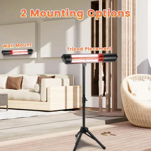 Miniatura 5 de Calentador eléctrico para patio al aire libre, calentador infrarrojo de 1500 W con control remoto, 3 niveles de calefacción, altura ajustable