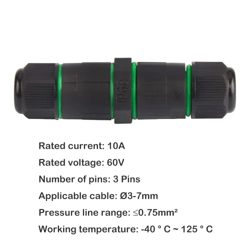 Miniatura 2 de Caja de conexiones de 3 pines al aire libre IP68 impermeable conector de cable eléctrico, caja de cable de alimentación externa adecuada para vallas