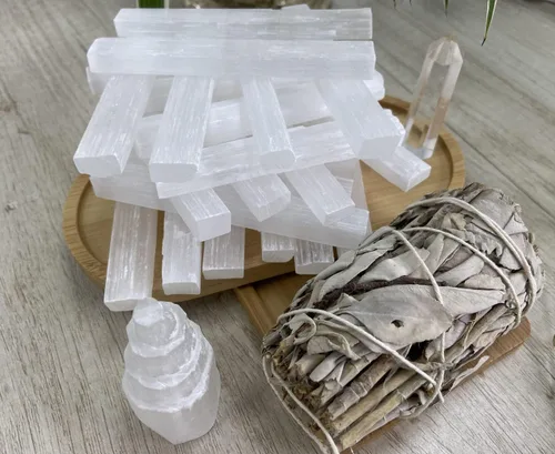 Miniatura 7 de XIANNVXI Palitos de selenita de 4 pulgadas, 12 varitas grandes de cristal de selenita blanco crudo, cristales crudos a granel para curación