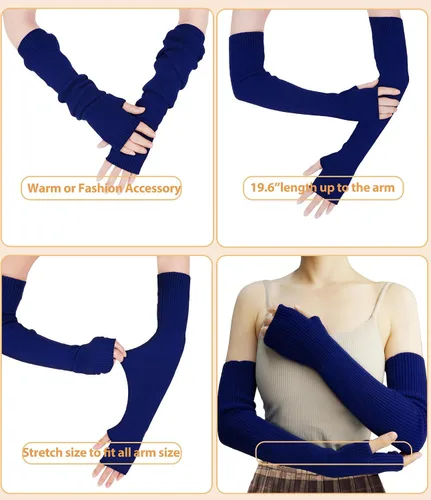 Miniatura 30 de Guantes cálidos de cachemira de brazo largo para mujer, guantes de invierno acogedores sin dedos, calentadores de brazos suaves, gran regalo