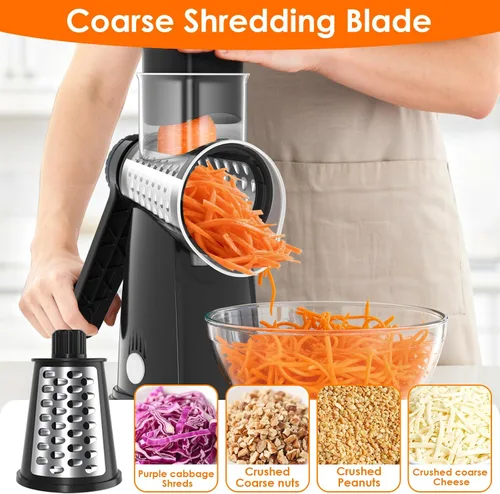 Miniatura 4 de MealHelper Rallador rotativo de queso de 5 cuchillas y picador de verduras con caja de almacenamiento y manivela, trituradora compacta para quesos