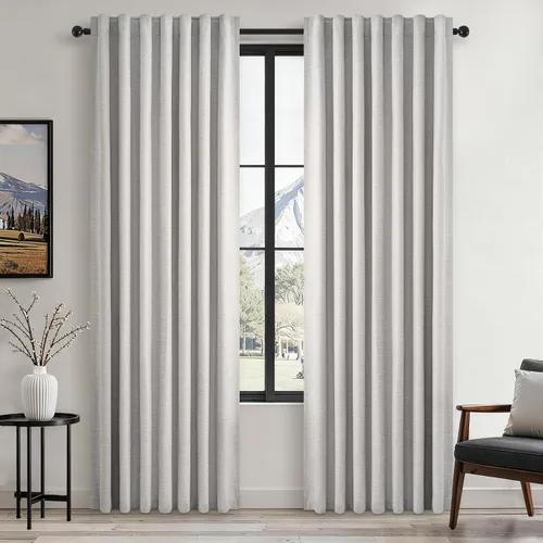 Miniatura 44 de Topfinel Cortinas opacas, blanco beige, 2 paneles, ventanas pequeñas, textura, mezcla de lino, bohemia, abedul, rural, gancho, bolsillo trasero