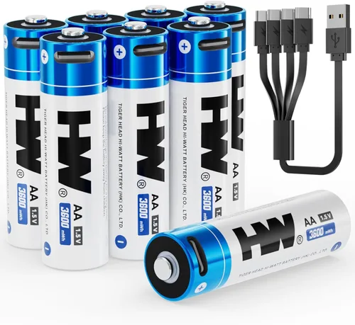 Miniatura 9 de HW Baterías recargables de litio AA, [1.5 V, paquete de 4 unidades], batería USB C de alta capacidad de 3600 mWh, carga rápida, 1000 ciclos