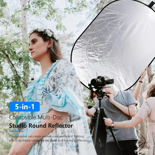 Miniatura 5 de NEEWER Reflectores de luz de 80x120cm para fotografía de 31"x47", portátiles 5 en 1 plegables con bolsa - Difusor translúcido, plateado, dorado