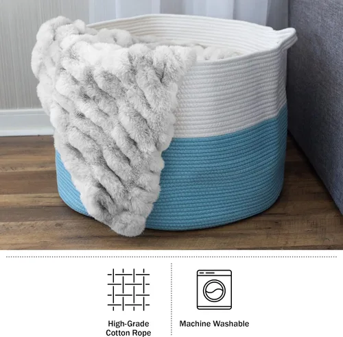 Miniatura 3 de Home-Complete - Cesta extragrande de cuerda de algodón con asas para lavandería, mantas, almohadas y almacenamiento de juguetes, cestas