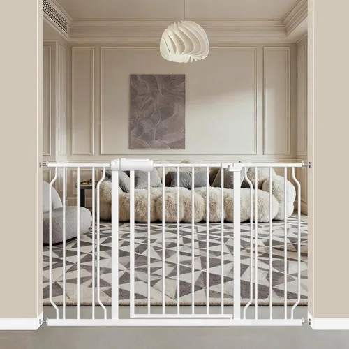 Miniatura 26 de ALLAIBB - Puerta de seguridad extra ancha con montaje a presión para niños, con pasillo para niños pequeños, niños, mascotas y perros, tensión Blanco