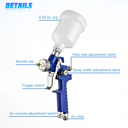 Miniatura 3 de Zpana Mini pistola pulverizadora HVLP para automóvil, rociador de pintura de aire de alimentación por gravedad para vehículos con boquilla de 0.031