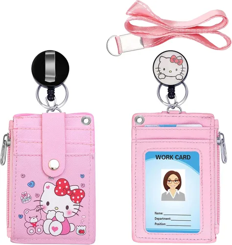 Miniatura 10 de 【Lo último de 2025】 Lindo portacarnet retráctil con cordón enrollable y clip con mosquetón resistente, 1 ventana transparente para identificación