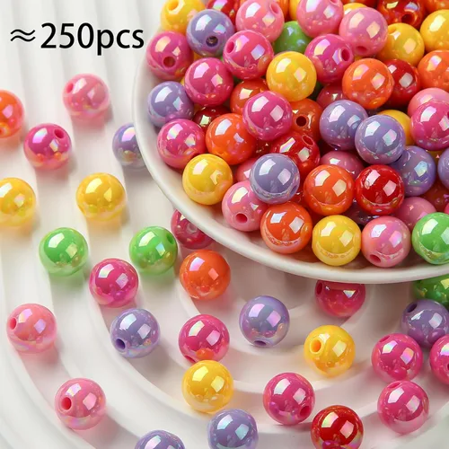 Miniatura 2 de Cuentas acrílicas de 0.472 pulgadas, 250 cuentas redondas de burbujas de color arcoíris para manualidades, joyería, fabricación de collares