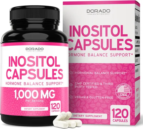 Cápsulas de inositol (mio-inositol) (1000 mg por porción, 120 cápsulas), suplemento de mio-inositol para mujeres, apoyo al equilibrio hormonal,