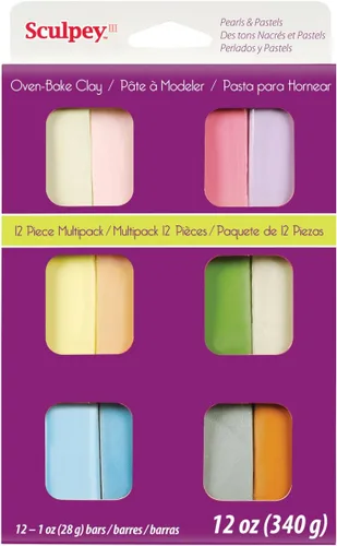 Sculpey III® 12 colores pastel de arcilla polimérica para hornear, no tóxica, 12 oz., ideal para modelar, esculpir, vacaciones, bricolaje y