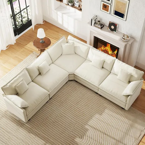Miniatura 38 de WorthFurni Sofá Seccional Modular de 111.4", Sofá de Nube en Forma de U con 2 Otomanas Móviles, Cómodo Sofá de Chenille de Asiento Profundo
