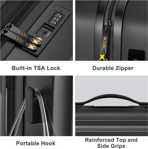Miniatura 6 de MGOB Equipaje de mano Maleta rígida con ruedas giratorias y cerradura TSA, aprobada por aerolíneas para hombres y mujeres, color negro, Negro