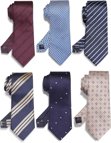 Miniatura 64 de WeiShang Lote de 6 corbatas clásicas de seda para hombre, corbatas tejidas jacquard