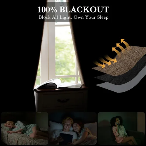 Miniatura 3 de RYB HOME Cortinas cortas opacas 100% marrones, 45 pulgadas de largo, 52 pulgadas de ancho, bloqueo de luz y aislamiento térmico para cocina