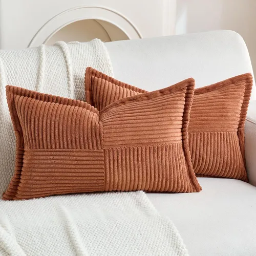 Miniatura 49 de HAUSSY Paquete de 2 fundas de almohada de 22 x 22 pulgadas, fundas decorativas de pana suave, estilo bohemio a rayas sólidas, fundas de cojín