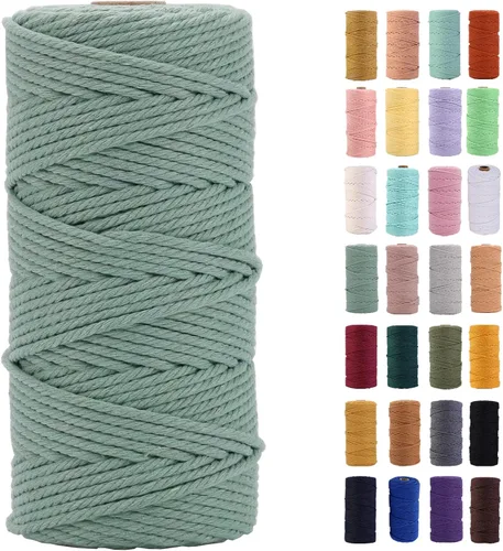 Miniatura 38 de Cordón de macramé gris rosado de 0.118 in x 109 yardas, cuerda de algodón colorido de algodón suave para colgar en la pared, colgar plantas