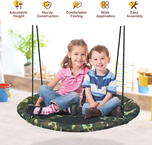 Miniatura 6 de KOTEK Columpio de árbol de platillo de 40 pulgadas para niños, juegos de columpio para interiores y exteriores con cuerdas ajustables para colgar