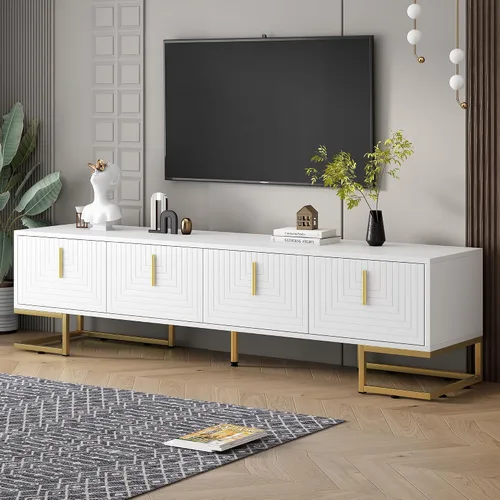 Miniatura 15 de Merax Minimalist 103" Entertainment Wall Unit Set with Overhead Bridge for TVs Up to 75", Modern Large Media Console with Adjustable Shelves, Ample