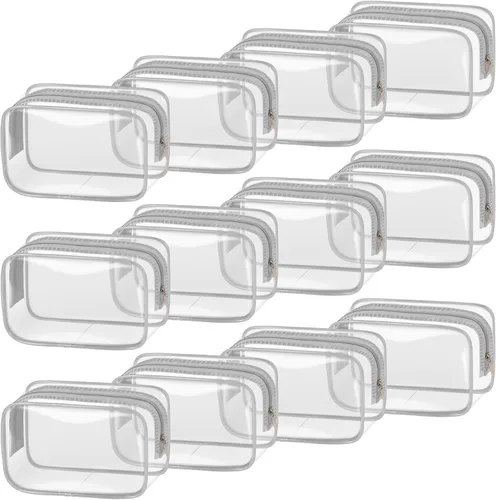 Miniatura 30 de TISRATOK 12 piezas Bolsa de maquillaje transparente para mujeres con cremallera, estuche de aseo aprobado por la TSA, bolsa de cosméticos a granel