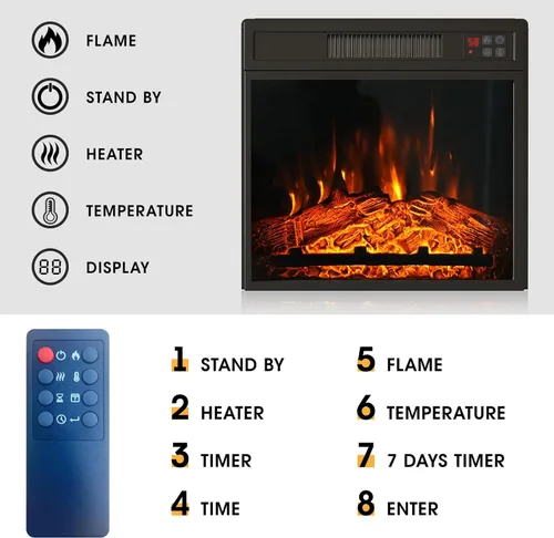 Miniatura 4 de Inserto de chimenea eléctrica de 18 pulgadas, calentador de chimenea empotrado con bajo ruido, control remoto con temporizador, pantalla táctil