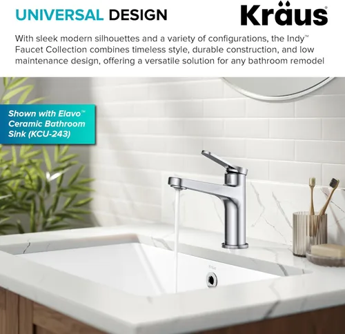 Miniatura 5 de KRAUS Indy Grifo de Lavabo de un Orificio de una Sola Manija en Cromo, KBF-1411CH