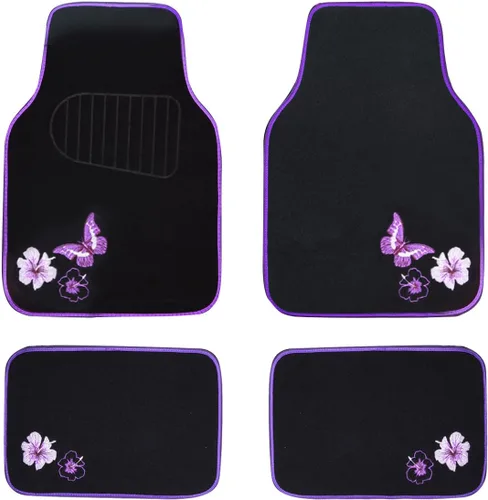 Miniatura 15 de CAR PASS Juego completo de fundas de asiento de coche de tela universal con mariposas, alfombrillas de coche impermeables bordadas con flores, funda