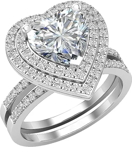 Dazzlingrock Collection Juego de anillos de compromiso de doble halo con diamantes naturales redondos y piedras preciosas creadas en laboratorio de