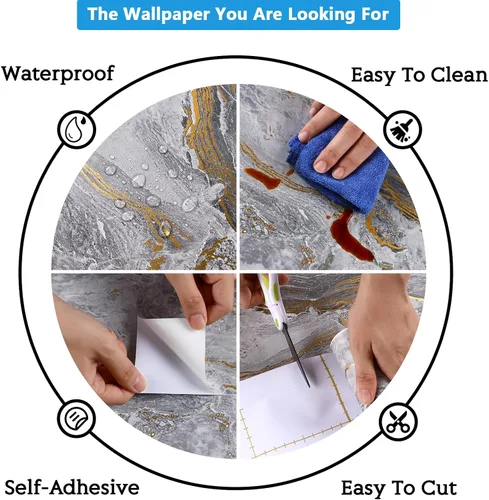 Miniatura 9 de CRE8TIVE Papel adhesivo de mármol gris dorado mate para encimeras, impermeable, 12 x 80 pulgadas, papel tapiz de mármol pizarra, despegar y pegar